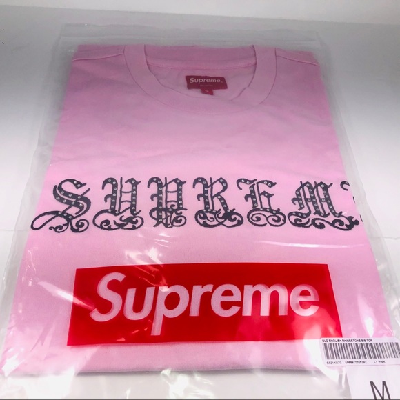 Supreme Old English Logo Rhinestone S/S Top SS21 - Picture 2 of 5